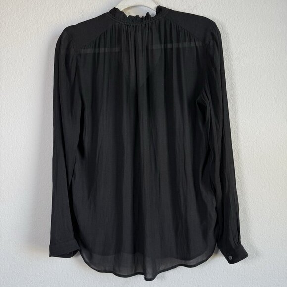 Loft Women's Small‎ Sheer Long Sleeve Smocked Tie Neck Blouse Black Casual - Picture 2 of 14